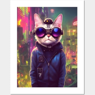 Techno Cat In Japan Neon City Posters and Art